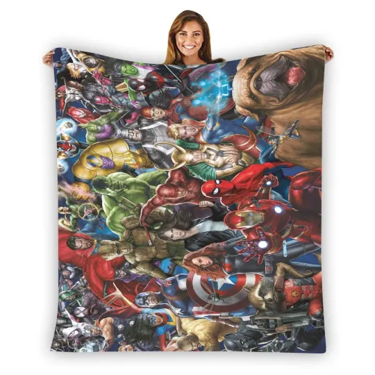 Discover Super Heroes Of Marvel Stripe Warm Single-Side Printing Flannel Fleece Blanket