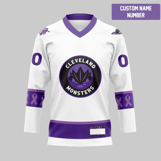 Discover Personalized Cleveland Monsters Hockey Fight Cancer Hockey Shirt V-neck Men's