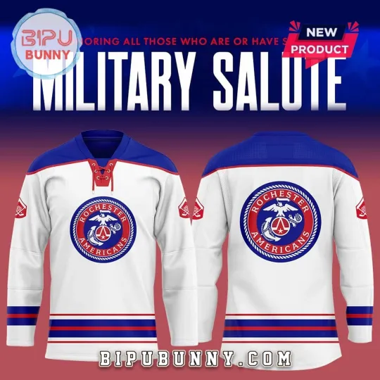 Discover Rochester Americans 2025 Military Salute Hockey Shirt Men's Fan Gear