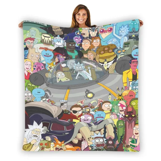 Discover Rick And Rickandmorty Character Soft Warm Single-Side Printing Flannel Fleece Blanket