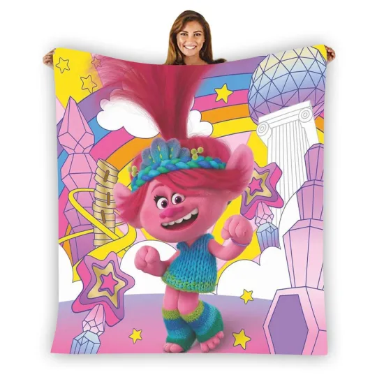 Discover Trolls Poppy Colorfull Soft Warm Single-Side Printing Flannel Fleece Blanket