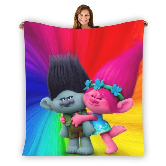 Discover Trolls Rainbow Colorfull Soft Warm Single-Side Printing Flannel Fleece Blanket