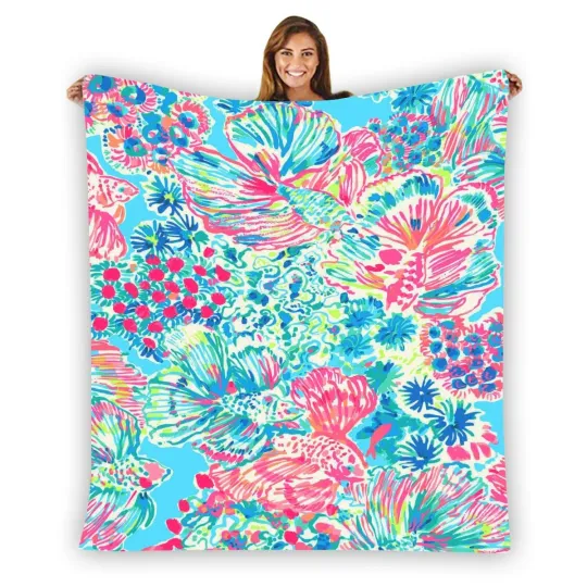Discover Lilly Pulitzer Coral Fish Warm Single-Side Printing Flannel Fleece Blanket