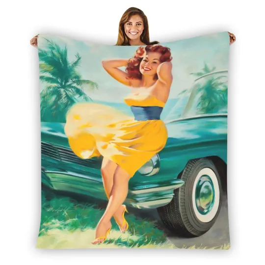 Discover Pin Up Sexy Car Soft Warm Single-Side Printing Flannel Fleece Blanket