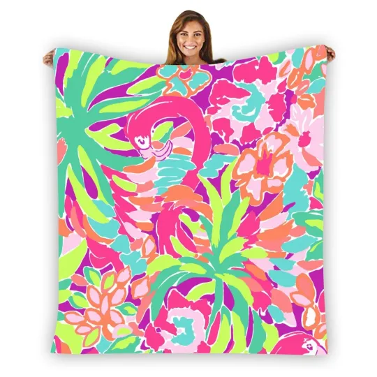 Discover Lilly Pulitzer Pink Flamingo Warm Single-Side Printing Flannel Fleece Blanket