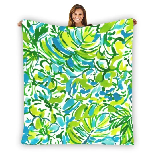 Discover Lilly Pulitzer Green Floral Warm Single-Side Printing Flannel Fleece Blanket