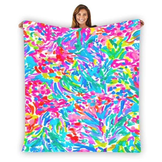 Discover Lilly Pulitzer Colorful Coral Warm Single-Side Printing Flannel Fleece Blanket
