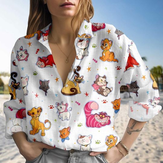 Discover Cartoon Cat Disney Button-up Blouse for Women