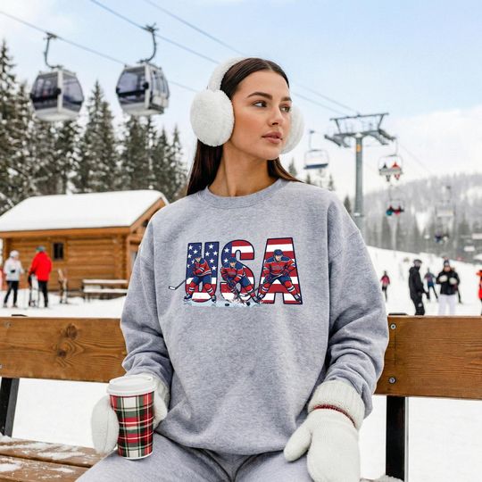 Discover American Hockey Sweatshirts, Patriotic USA Flag Apparel, Winter Sport 2026