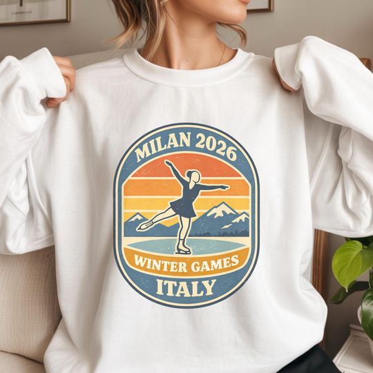 Discover Milan Winter Games Figure Skating Sweatshirt, Italy 2026 Skating Fan Apparel, Winter Sports Merch