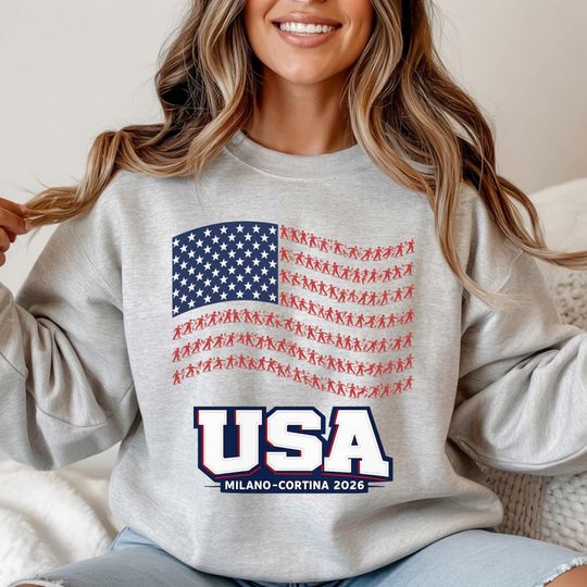 Discover American Winter Sports Flag Sweatshirt  Patriotic Team Fan Apparel 2026 USA