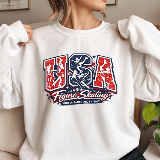 Discover Winter Games 2026 USA Figure Skating Sweatshirt Retro Patriotic Ice Skating Fan Apparel