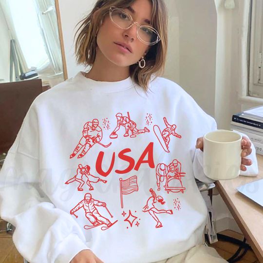 Discover USA Winter 2026 Sweatshirt, Coquette 2026 Crewneck, Figure Skating Ice Hockey Sweater