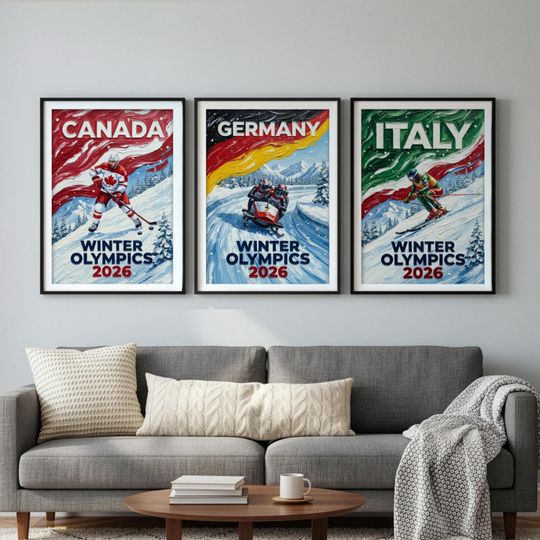 Winter Olympics 2026 Wall Art Set, Italy USA Canada Germany Norway Posters, Winter Sports Wall Decor, Printable Poster Bundle