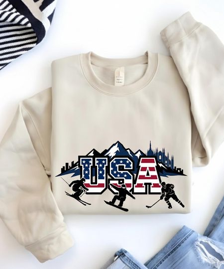 Discover USA Winter Sports sweater , Olympic Winter Games Italy Inspired Apparel
