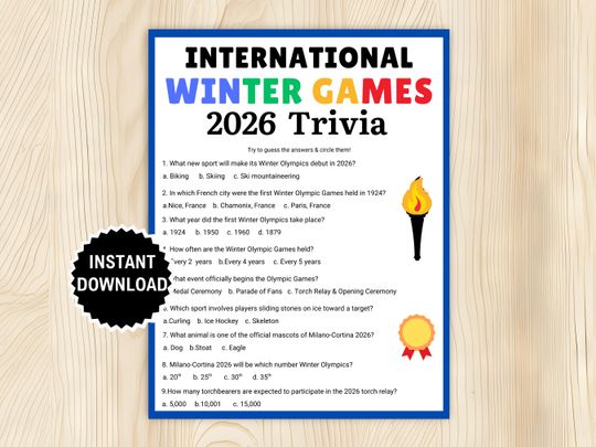 Discover 2026 Winter Games Trivia, Sports Themed Party Game, International Winter Sports Games in Milan, Sports Activity for Kids Adults, 2026 Games