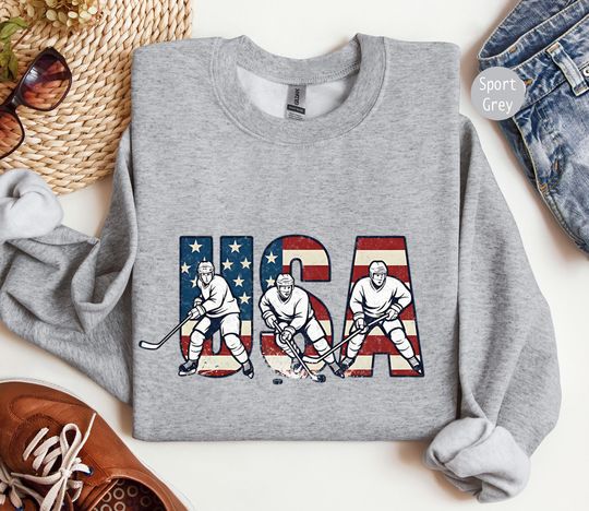 Discover American Hockey Sweatshirts, Patriotic USA Flag Apparel, Winter Sport