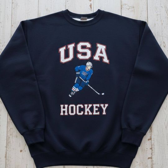 USA Hockey Player Sweatshirt | Vintage Graphic Crewneck Support USA Team