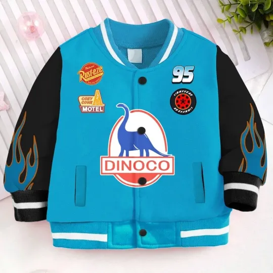 Strikes With Dinoco Piston Cup Pixar Cars Black Blue Baseball Jacket