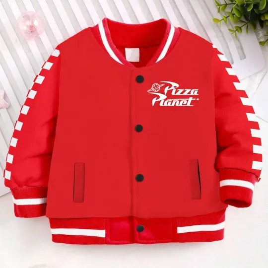 Toy Story Little Green Alien Pizza Planet Red Themed Baseball Jacket
