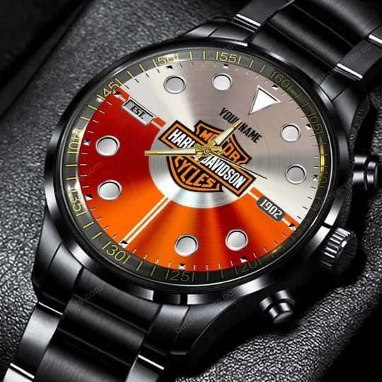 Discover Personalized Harley Racing Davidsonn Motor Men Black Stainless Steel Watch Gift