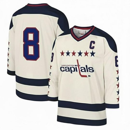 Discover Washington Capitals Reverse Retro Hockey Jersey - Sewn V-Neck Captain C Patch - Fan Throwback White Navy Blue Sweater
