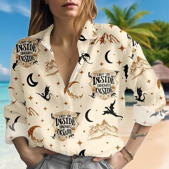 Discover Fantasy Dragon Blouse Shirt, Moon Mountain Button Women Shirt, Fourth Wing Women Top, Women Blouse Top, Gift for Her