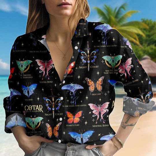 Discover Butterfly ACOTAR Blouse Shirt, Fantasy Button Women Shirt, Colorful Women Top, Women Blouse Top, Gift for Her