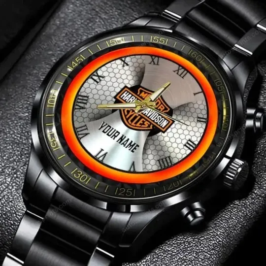 Discover Personalized Harley Racing Davidsonn Motor Men Black Stainless Steel Watch Gift
