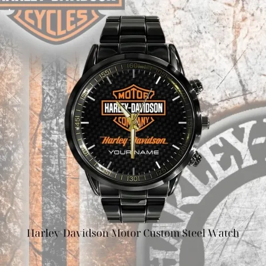 Discover Personalized Harley Racing Davidsonn Motor Men Black Stainless Steel Watch Gift