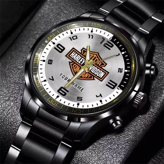 Discover Personalized Harley Racing Davidsonn Motor Men Black Stainless Steel Watch Gift