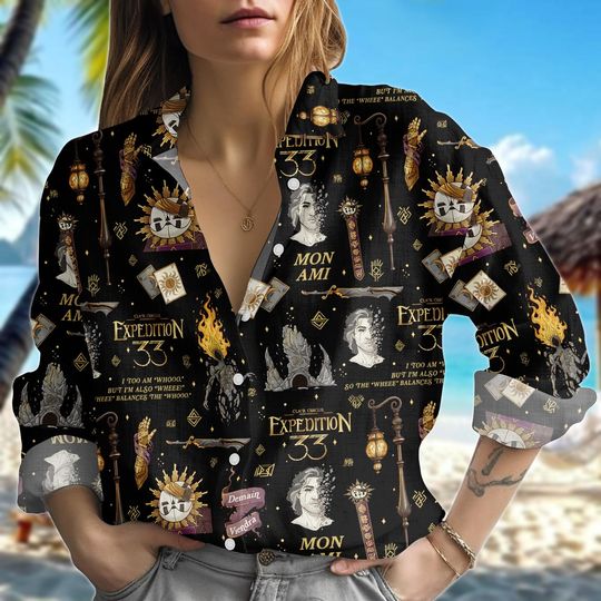 Discover Expedition Blouse Shirt, Mon Am1 Button Women’s Top, Vintage Black Women’s Blouse