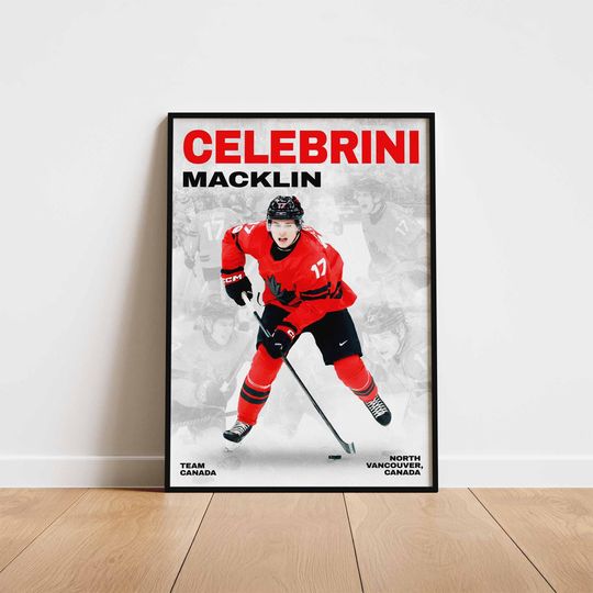 Discover Team Canada Macklin Celebrini Poster, NHL Hockey Wall Art, Printable Fan Gift