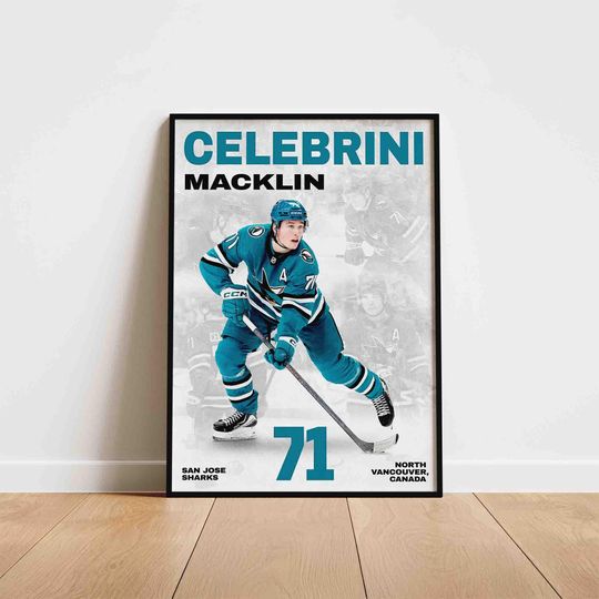 Discover Macklin Celebrini Hockey Poster, San Jose Sharks Wall Art, Printable Gift for Hockey Fans