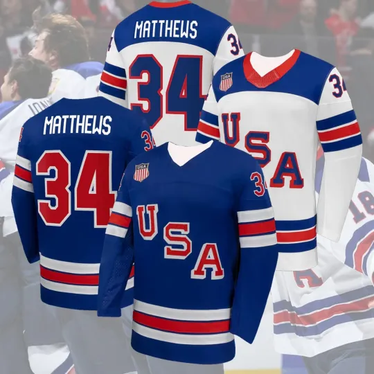 Discover Auston #34 Matthews USA Hockey 2026 Player Name & Number AOP Fan