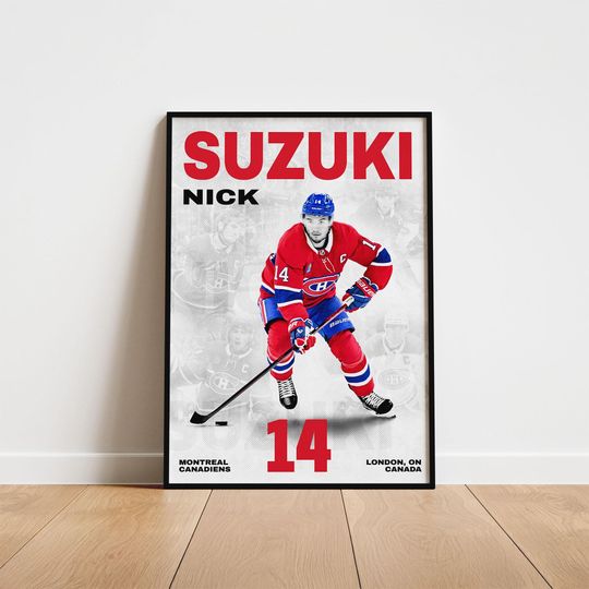 Discover Nick Suzuki Hockey Poster, Montreal Canadiens Wall Art, Printable Gift for Hockey Fans