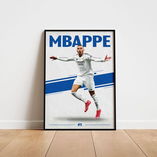 Discover Kylian Mbappe Football Poster, Real Madrid Wall Art, Printable Gift for Soccer Fans