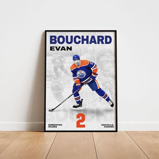 Discover Evan Bouchard Hockey Poster, Edmonton Oilers Wall Art, Printable Gift for Hockey Fans