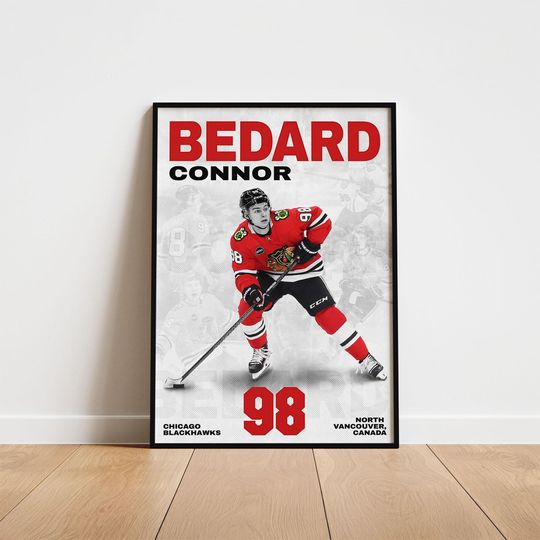 Discover Connor Bedard Hockey Poster, Chicago Blackhawks Wall Art, Printable Gift for Hockey Fans