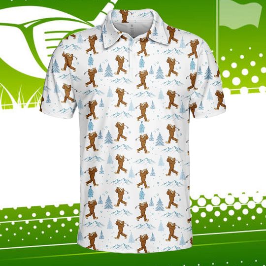 Discover Bigfoot Polo Shirt for Men and Women, Sasquatch Pattern Short Sleeve Golf Shirt, Casual Summer Outdoor Top