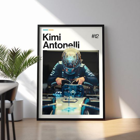 Discover Kimi Antonelli Poster, Antonelli Mercedes Wall Art, Framed Mercedes F1 Print, Motorsport Grand Prix Decor, Car Racing Artwork