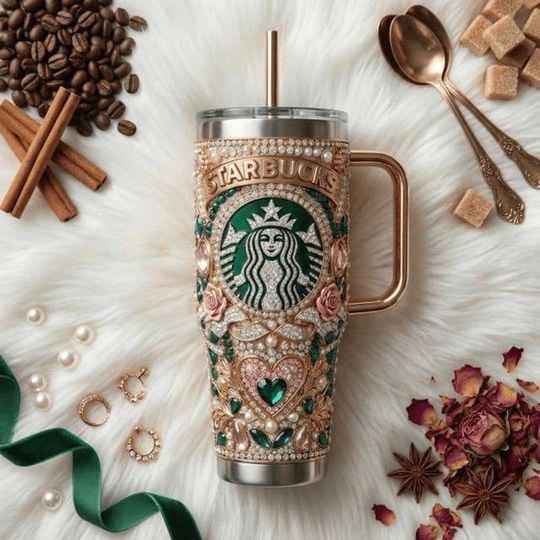 Starbuckks Stainless Steel Tumbler with Handle, Luxury Coffee-Inspired Insulated Cup, Starbucks Fan Gift