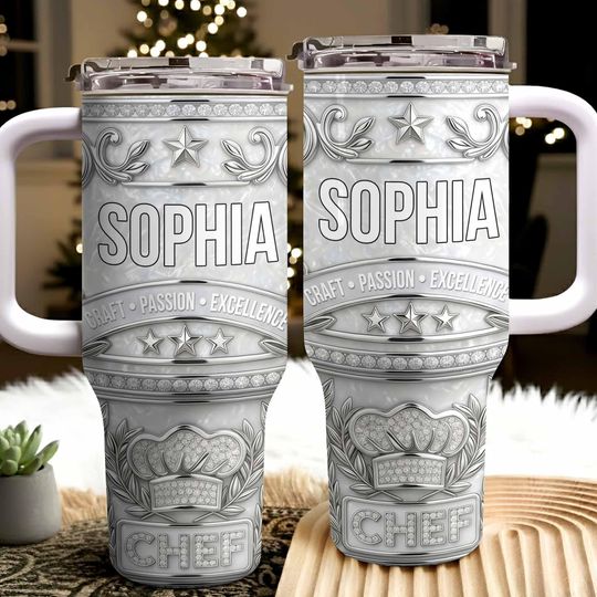 Discover Personalized Chef 40oz Tumbler With Handle, Custom Name Kitchen Gift for Chef, Professional Cook Travel Mug, Culinary School Graduation Gift
