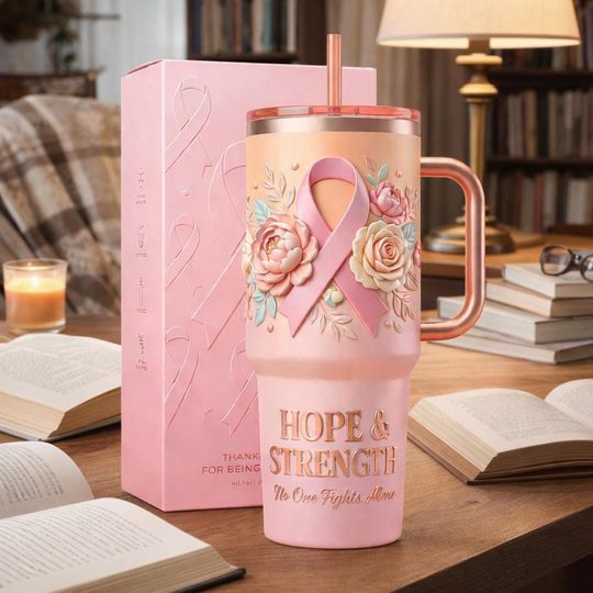 Discover Pink Ribbon Breast Cancer Awareness Tumbler With Handle & Straw, Hope and Strength Stainless Steel Tumbler, Survivor Support Gift