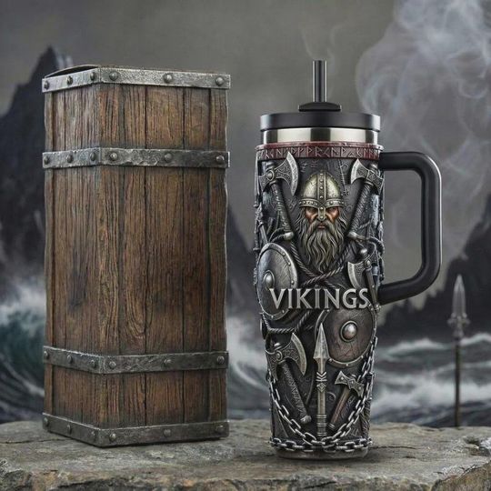 Discover 40oz Viking Tumbler With Handle, Norse Warrior Stainless Steel Mug, Viking Gift for Men, Medieval Fantasy Cup