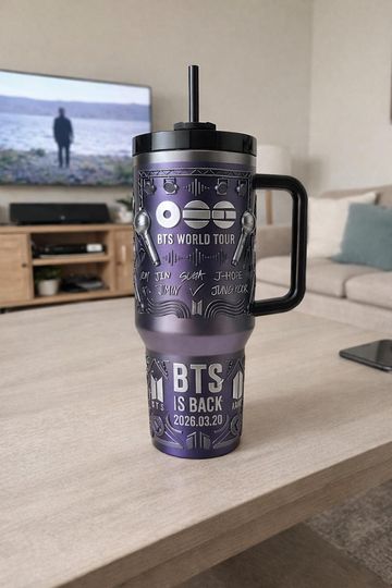 Discover Inspired 40oz Tumbler With Handle, Kpop World Tour Fan Gift Cup, Purple Concert Edition Travel Mug, Music Lover Drinkware