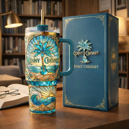 Discover Tropical Beach Guitar Tumbler With Handle & Straw, Country Music Fan Gift, Ocean Palm Tree Stainless Steel Tumbler, Summer Music Lover Mug