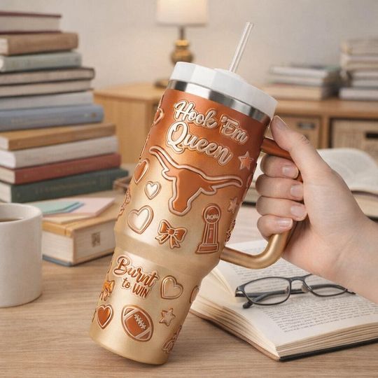 Discover Football Queen Tumbler With Handle & Straw, Sports Mom Stainless Steel Tumbler, Game Day Drinkware, Gift for Football Lover