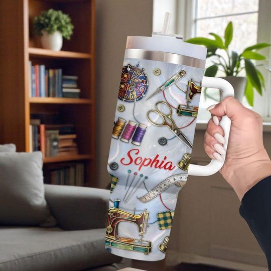 Discover Custom Sewing Machine 40oz Tumbler, Personalized Sewing Tools Stainless Steel Mug, Quilter & Sewing Lover Gift, Sewing Machine Travel Cup