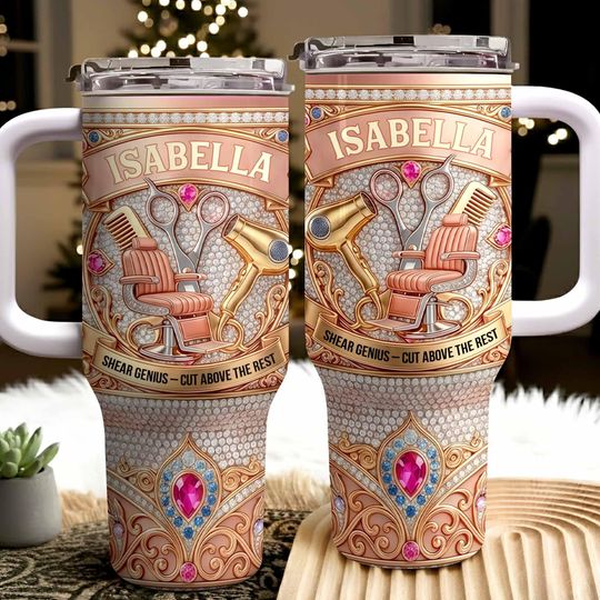 Discover Personalized Hair Stylist 40oz Tumbler With Handle, Custom Barber Name Cup,Shear Genius Cut Above The Rest, Hairdresser Gift for Salon Owner